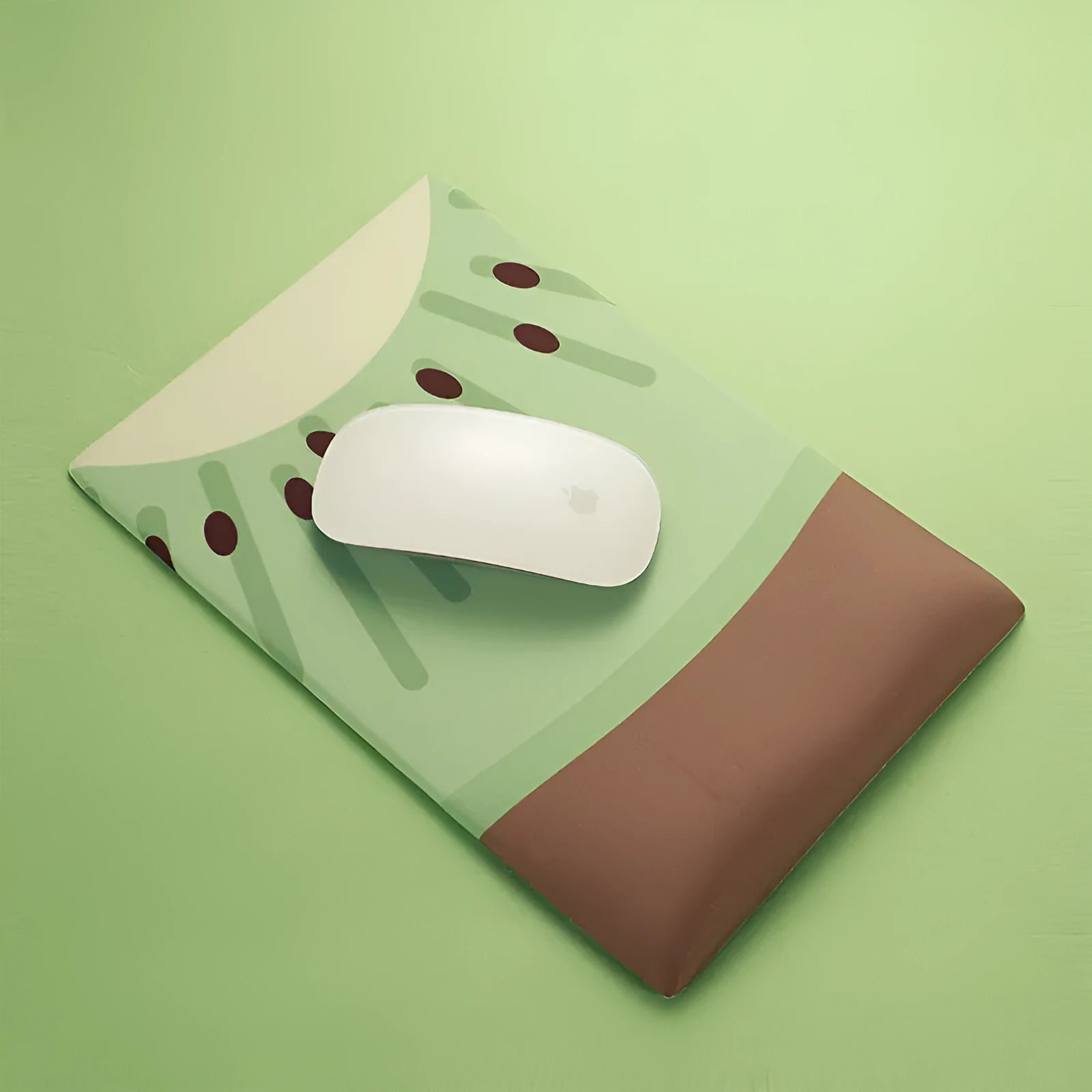Green kiwi and calculator design on a thick, soft silicone wrist support mouse pad.