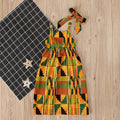 Girls' orange strapless strappy skirt dress in African bohemian style, sizes 90 to 130, cotton and polyester