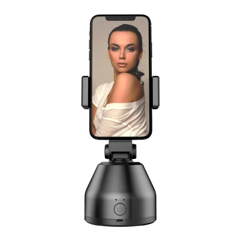 White 360-degree smartphone live broadcast bracket with face recognition tracking, ABS body, 237g, desktop use.