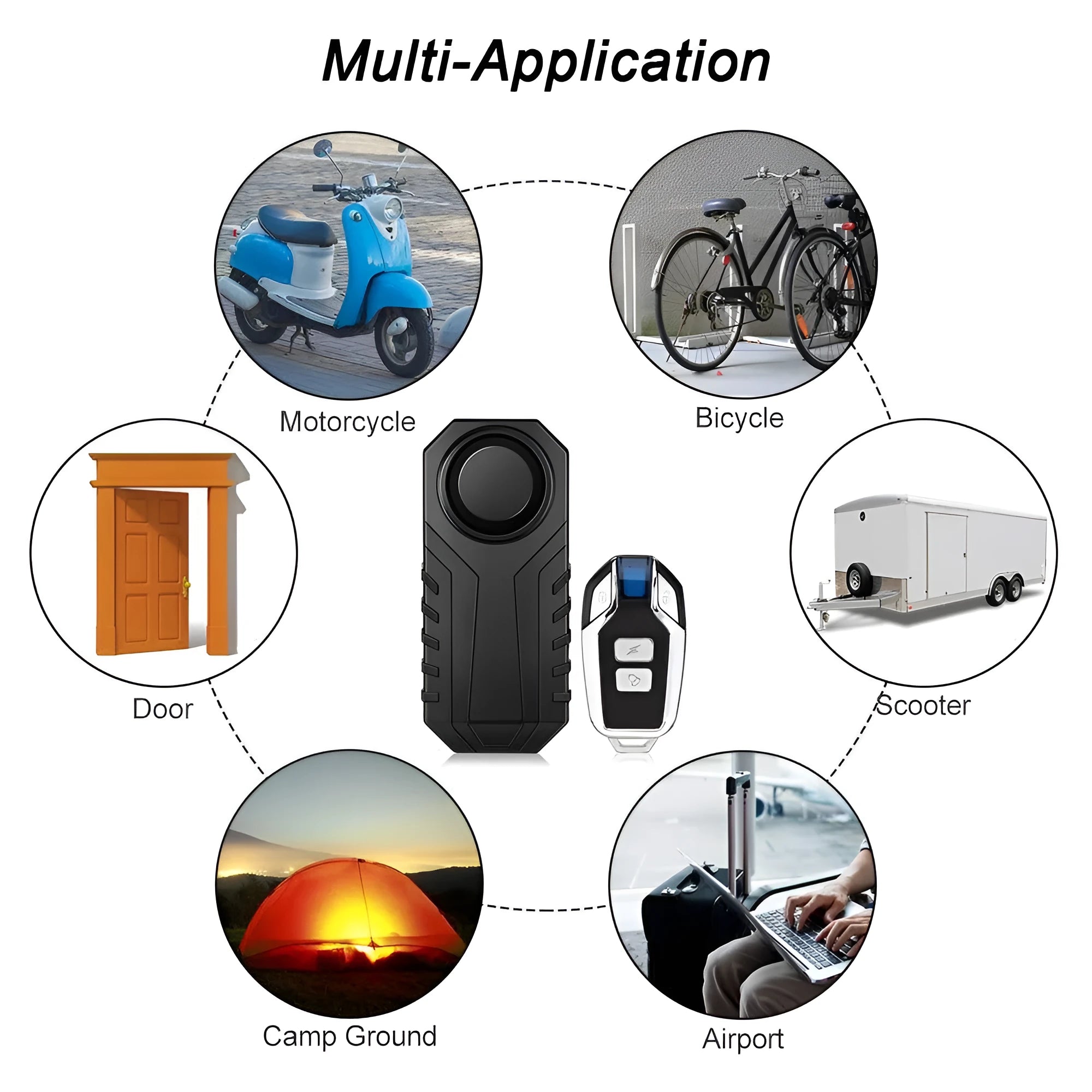 Black rainproof vibration alarm detector for motorcycles and electric vehicles with remote control
