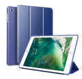 iPad Air 2 protective clamshell case in blue with integrated silicone stand deployed.