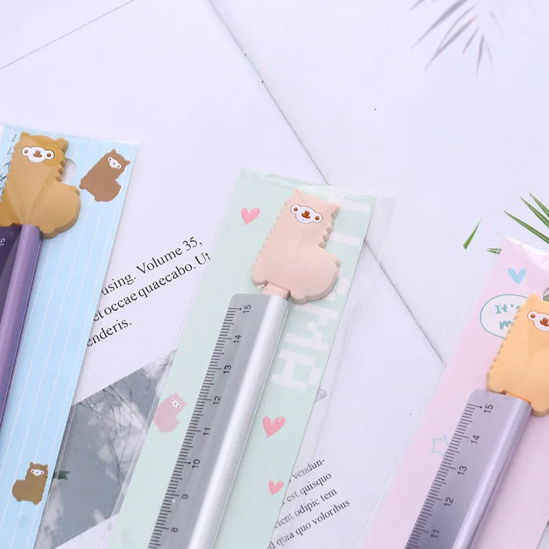 30 centimetre long silver aluminum ruler with black printed measurement scales.