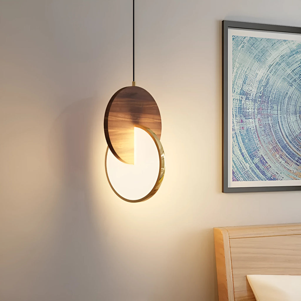 Modern long-line walnut wood chandelier wall light with warm white illumination