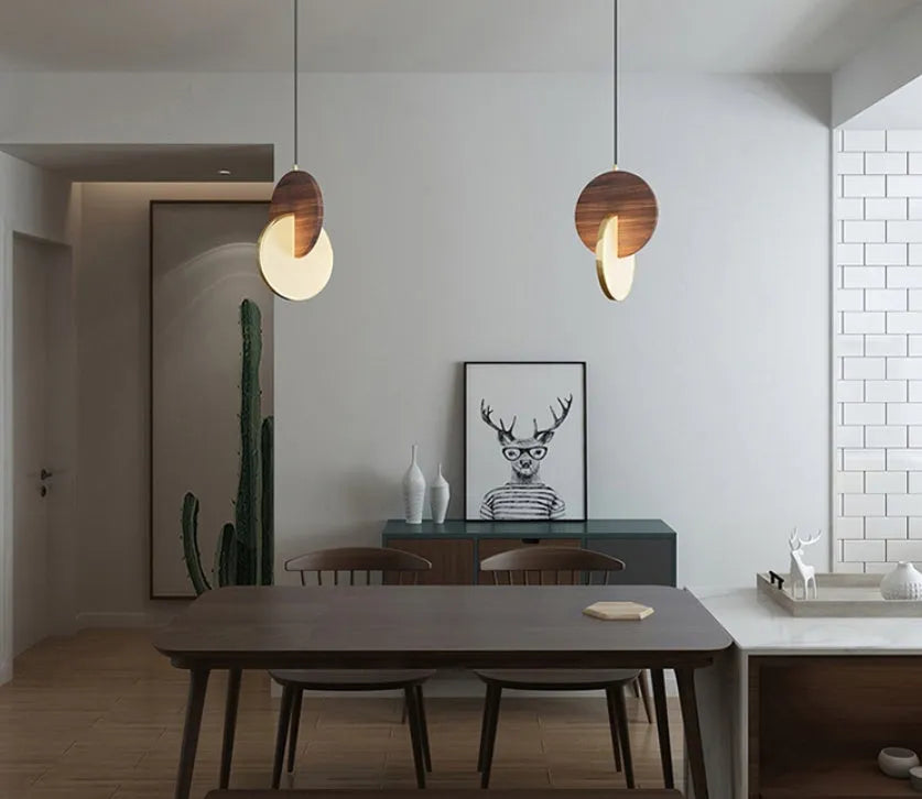 Modern long-line walnut wood chandelier wall light with warm white illumination