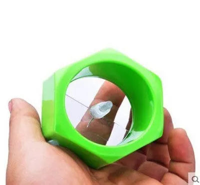 A yellow manual spiral knife vegetable cutter for slicing cucumbers, made from food-grade ABS plastic.