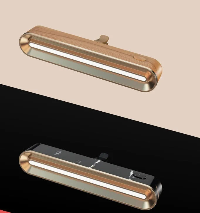 Car vent air freshener diffuser with 7-colour LED voice sensor and replaceable fragrance pad in Apricot Wood Grain finish
