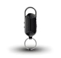 Black portable voice recorder with zinc alloy shell, showing USB port and recording button.