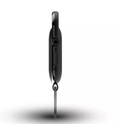Black portable voice recorder with zinc alloy shell, showing USB port and recording button.