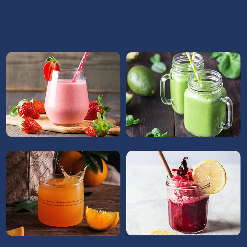 Tunisian dark blue portable USB juicer blender with six blades and 400ml cup.