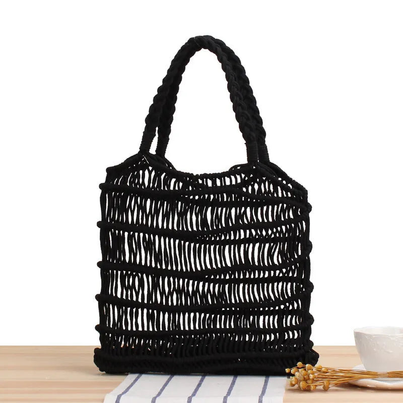 Women's medium straw shoulder bag with square shape and woven texture in three colour options