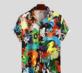 Men's short sleeve printed summer shirt in chemical fibre blend with 95% polyester, black or white, sizes S to 3XL