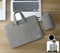 Blue PU leather laptop sleeve case with zipper open, showing internal shock-resistant liner and organisation pockets.