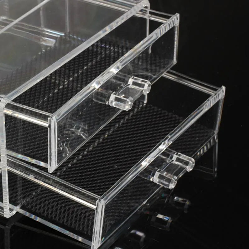 Clear acrylic foldable makeup storage organiser box with lid, medium size.
