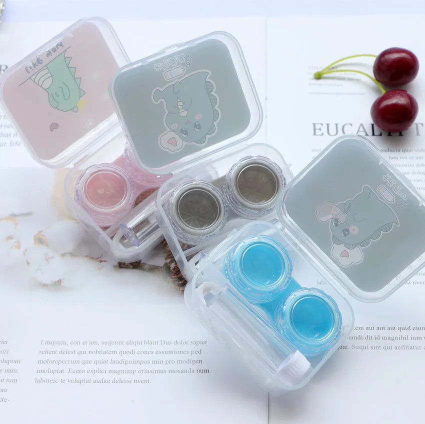 Contact lens partner care box set with double box, tweezers, wearing stick, and small bottle, 63x50x26mm, colour mixing