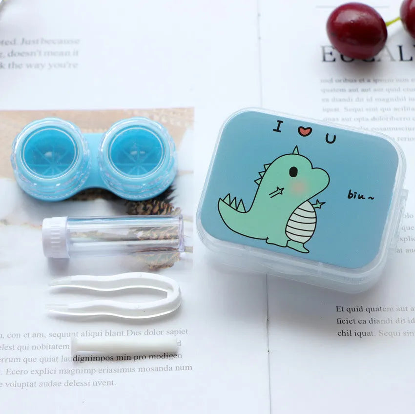 Contact lens partner care box set with double box, tweezers, wearing stick, and small bottle, 63x50x26mm, colour mixing
