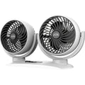 Dual-head car USB fan 12V 24V 25W with ABS plastic housing and cigarette lighter or USB option