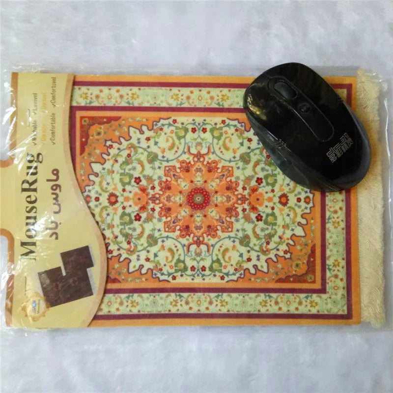 Custom square mouse pad with Dunhuang mural print, size 230x180mm, on a desk.