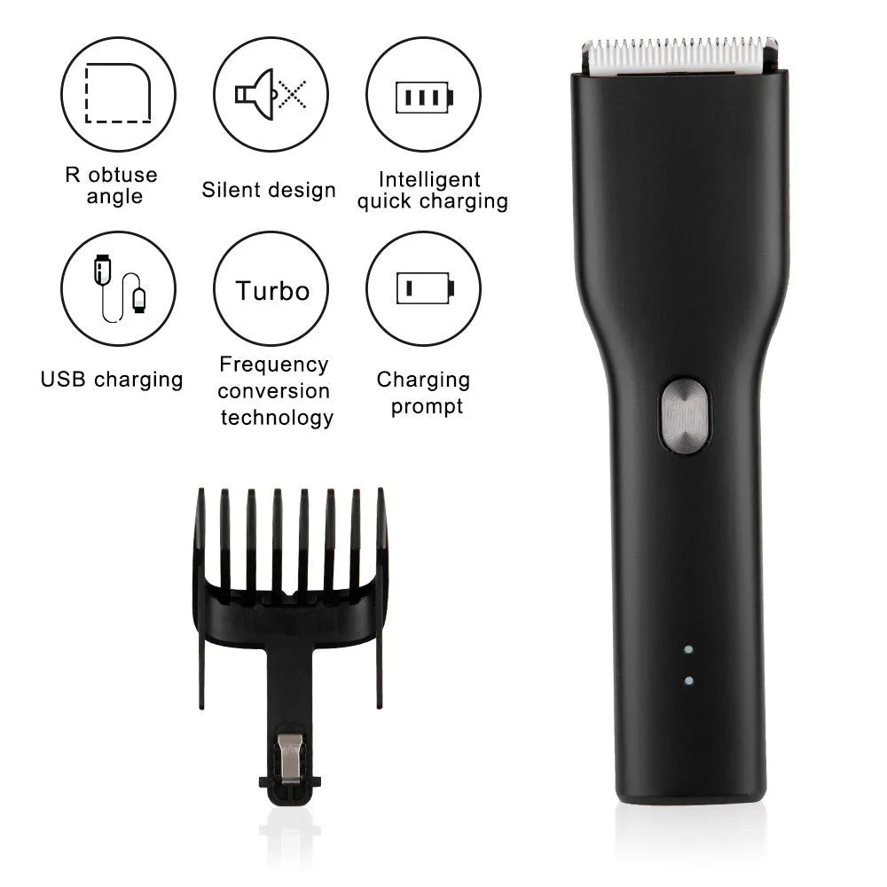 Gold rechargeable hair clipper with nano ceramic cutting head and sliding comb