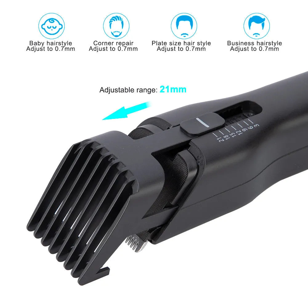 Gold rechargeable hair clipper with nano ceramic cutting head and sliding comb