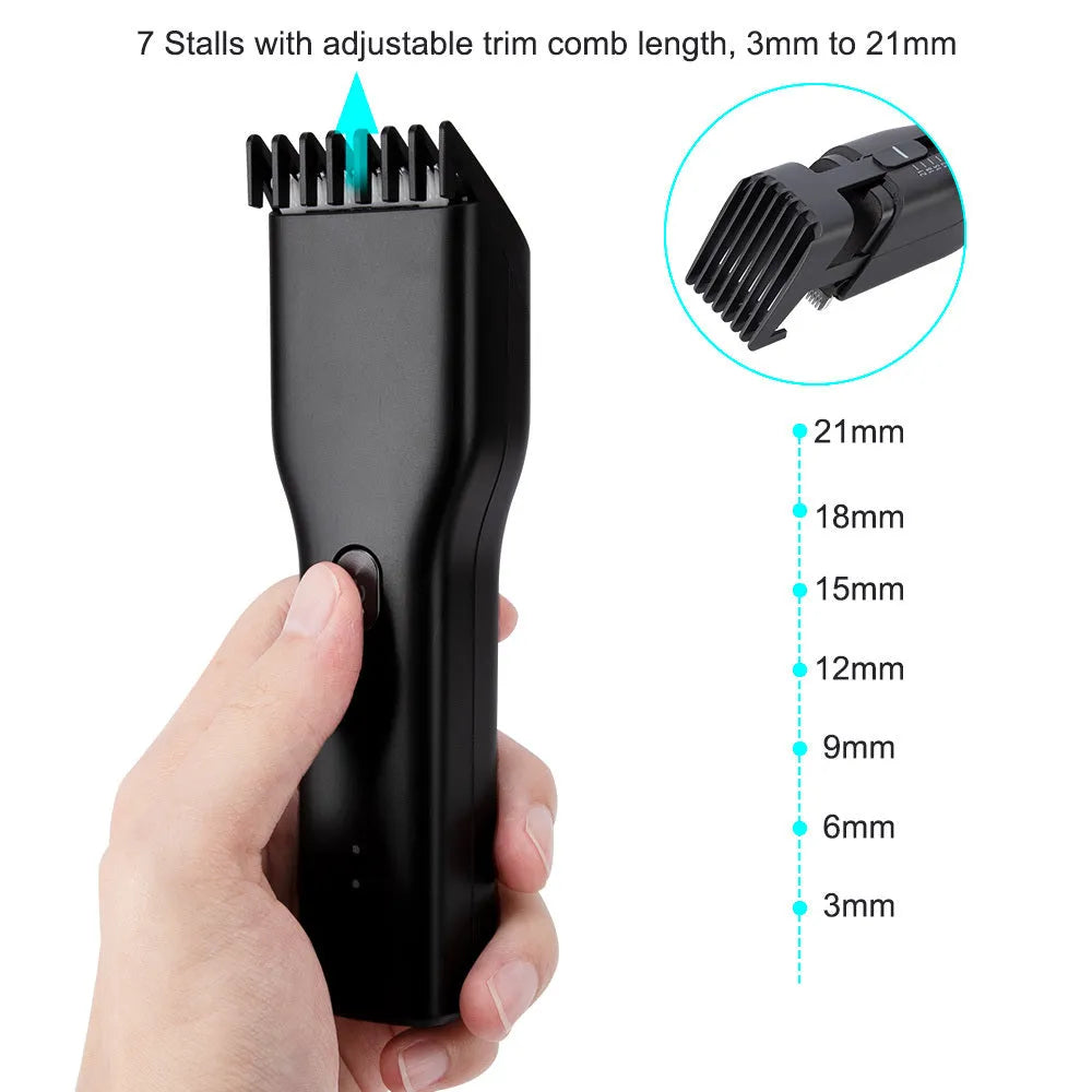 Gold rechargeable hair clipper with nano ceramic cutting head and sliding comb