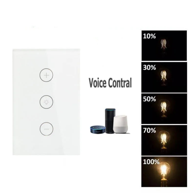 120 type smart dimmer switch with touch glass panel in black or white colour options