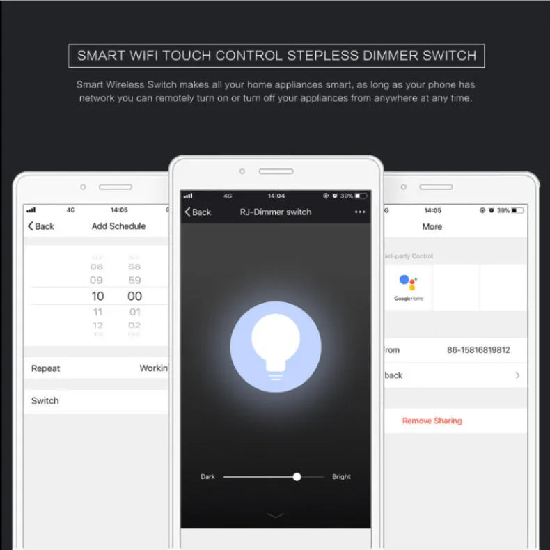 120 type smart dimmer switch with touch glass panel in black or white colour options