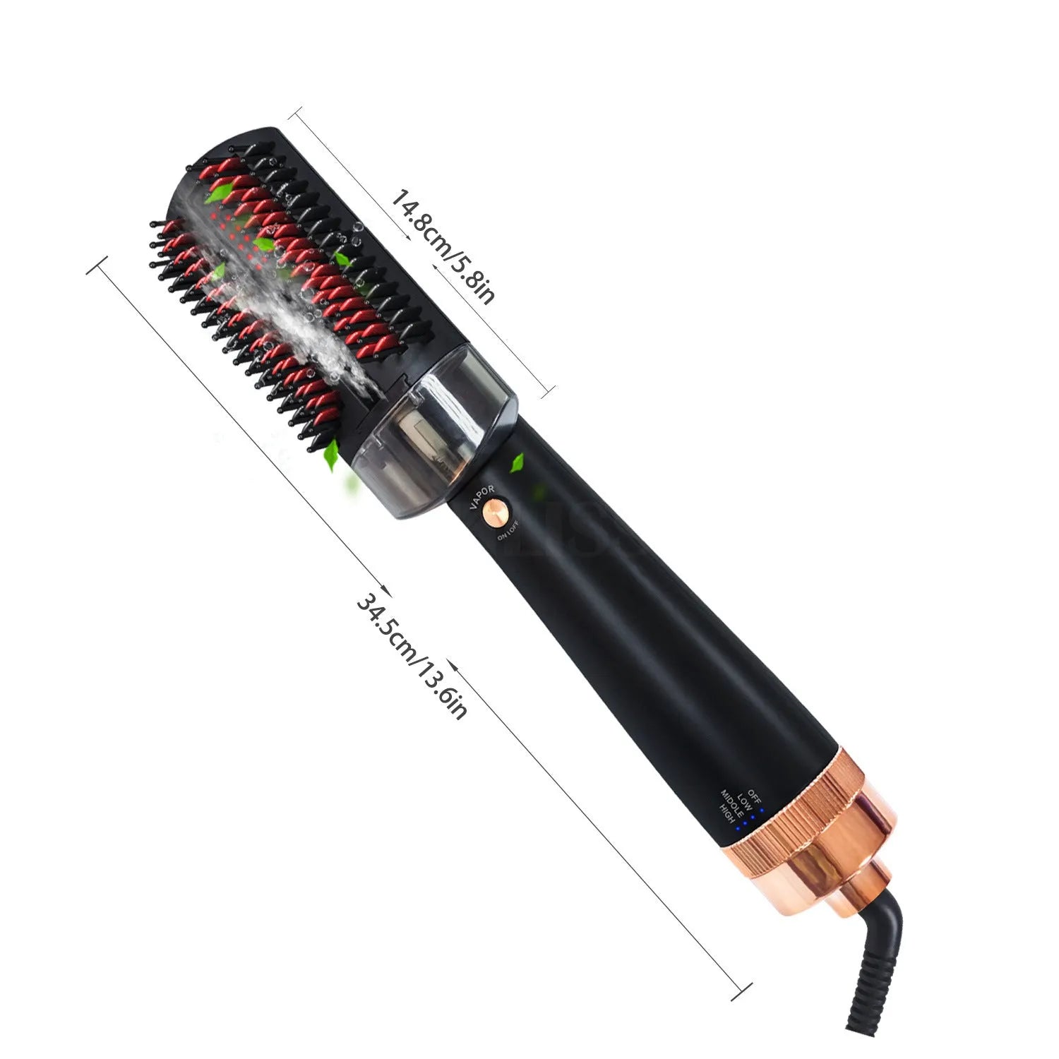 Black and pink infrared hot air comb with ceramic tourmaline barrel for dry hair styling