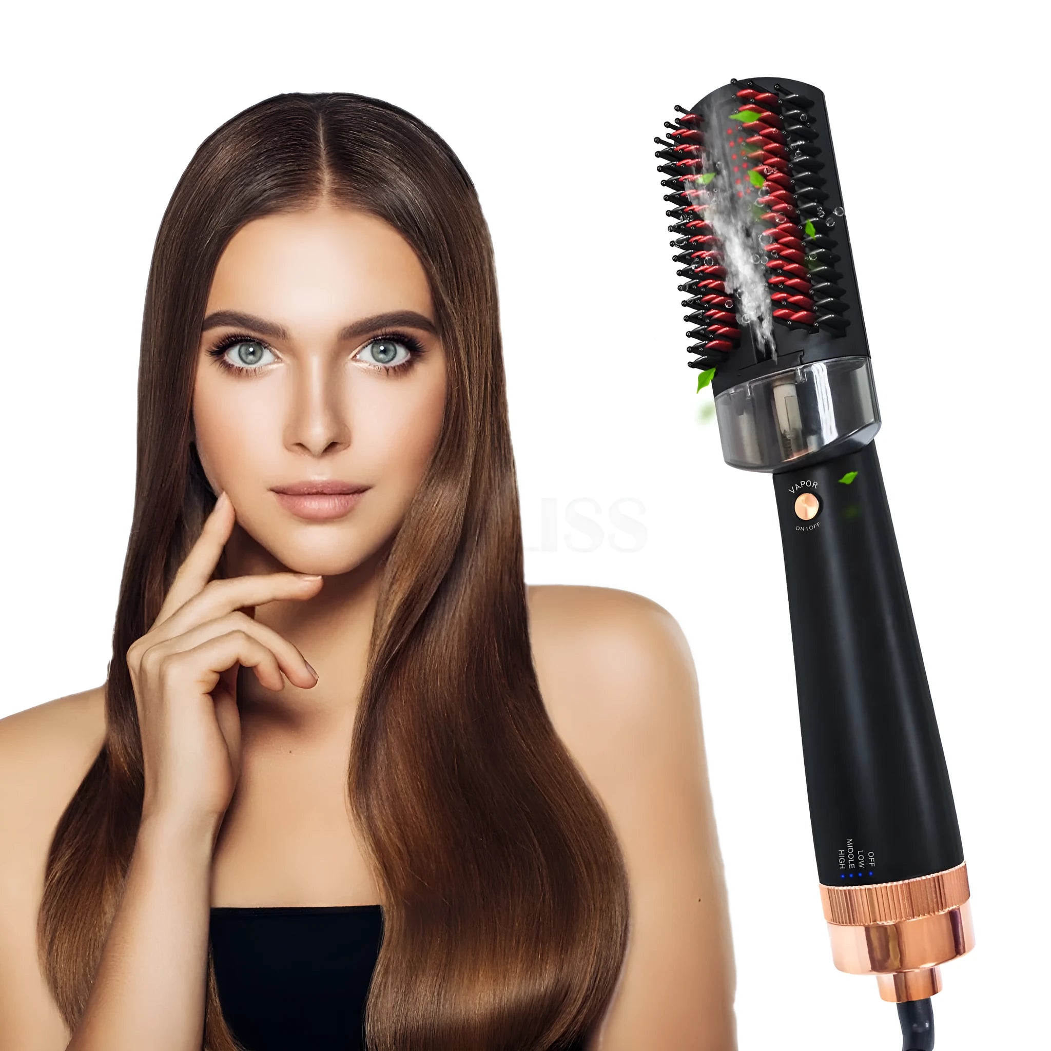 Black and pink infrared hot air comb with ceramic tourmaline barrel for dry hair styling