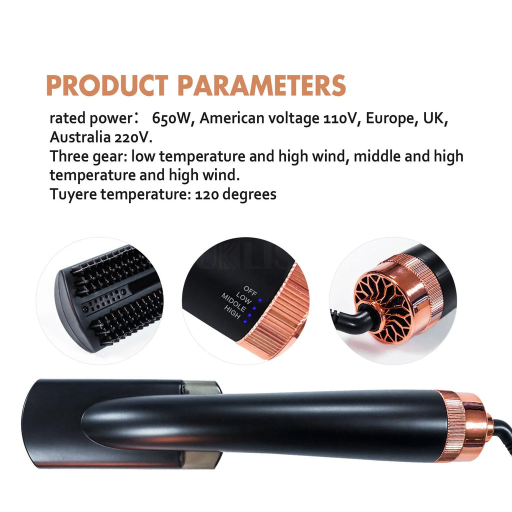 Black and pink infrared hot air comb with ceramic tourmaline barrel for dry hair styling