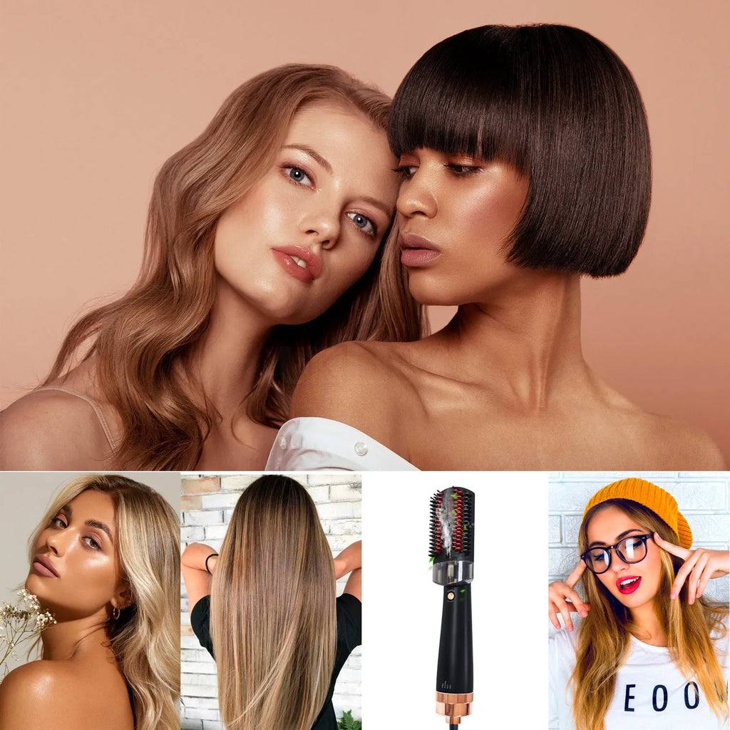Black and pink infrared hot air comb with ceramic tourmaline barrel for dry hair styling