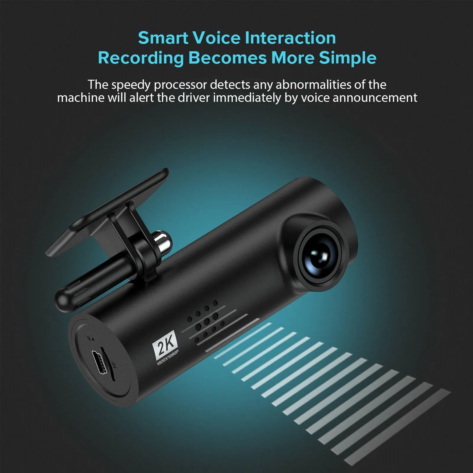 LF9 WiFi car dashboard camera with wide angle lens on a windscreen.