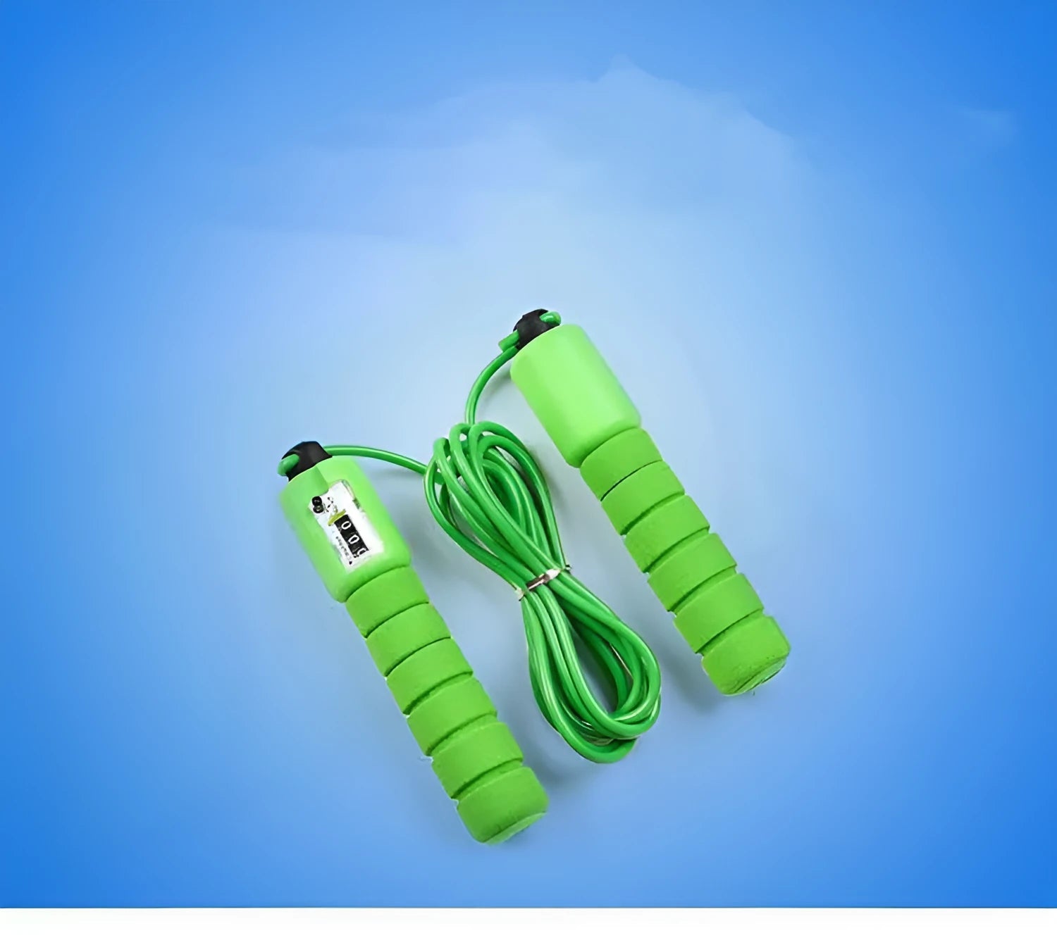Adult counting skipping rope with sponge handles and multi-colour plastic rope
