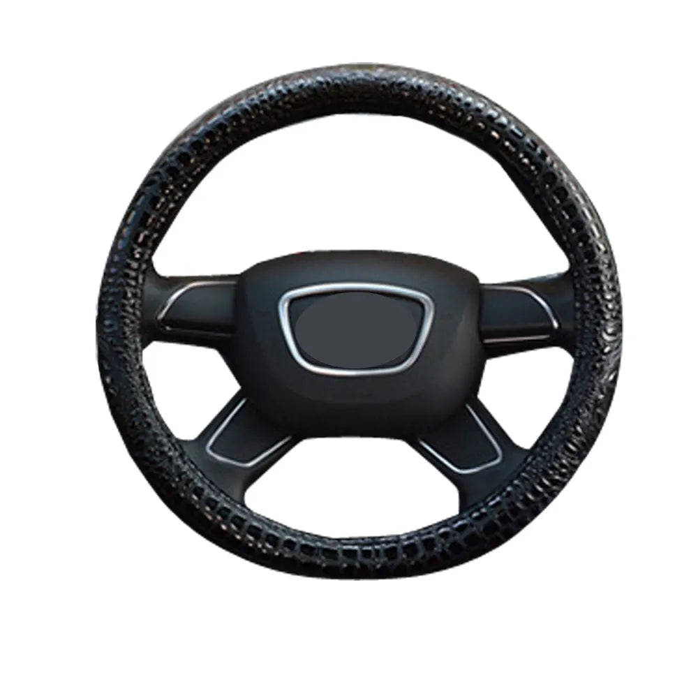 Black leather steering wheel cover for 38cm diameter wheels, suitable for GM models