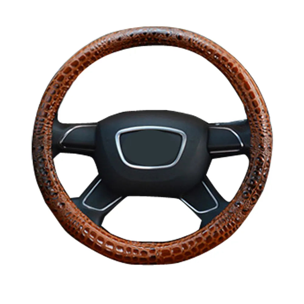 Black leather steering wheel cover for 38cm diameter wheels, suitable for GM models