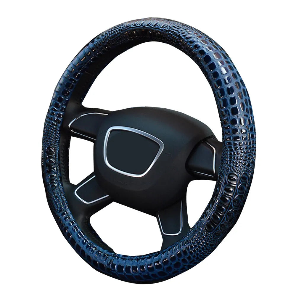 Black leather steering wheel cover for 38cm diameter wheels, suitable for GM models