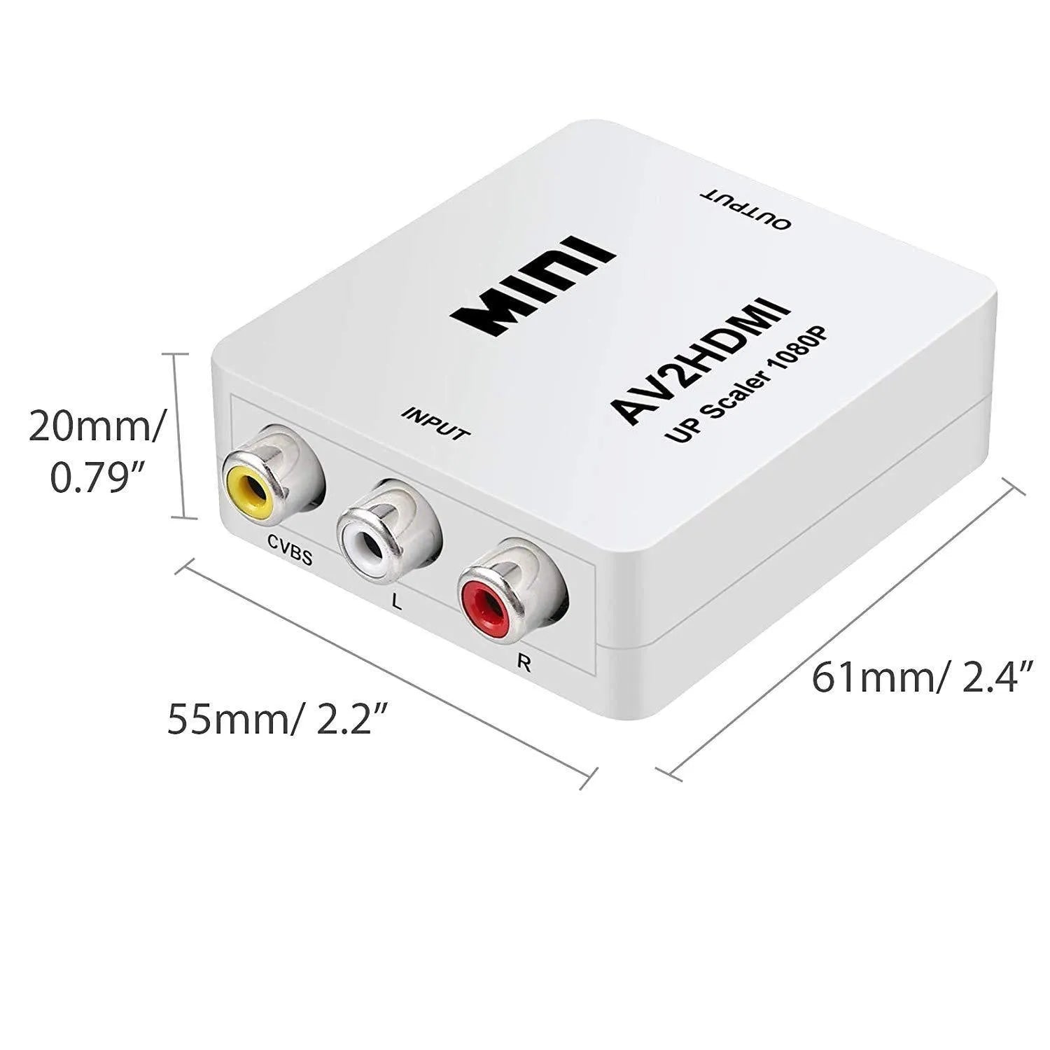 AV to HDMI converter with 0.5 metre cable in white or black colour options