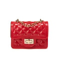 Mini pearl chain shoulder bag in PVC with lacquered check finish and lock opening, women's summer handbag