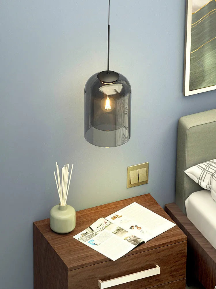 Nordic wall lamp with creative glass shade in smoke grey, 15mm diameter, E27 lamp holder, 220V LED light