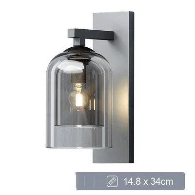 Nordic wall lamp with creative glass shade in smoke grey, 15mm diameter, E27 lamp holder, 220V LED light