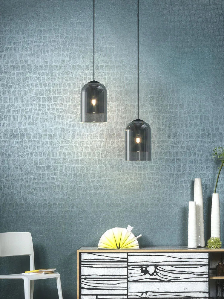 Nordic wall lamp with creative glass shade in smoke grey, 15mm diameter, E27 lamp holder, 220V LED light