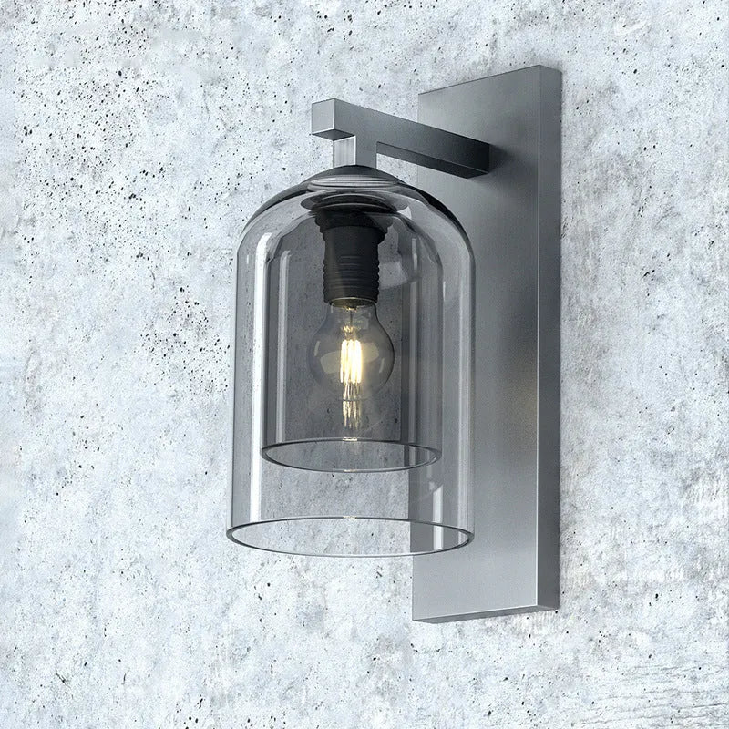 Nordic wall lamp with creative glass shade in smoke grey, 15mm diameter, E27 lamp holder, 220V LED light