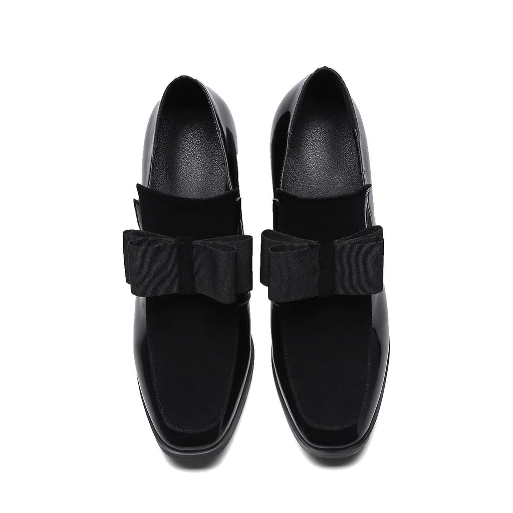 Women's black patent leather high heels with thick heel and square toe design in size range 34-43