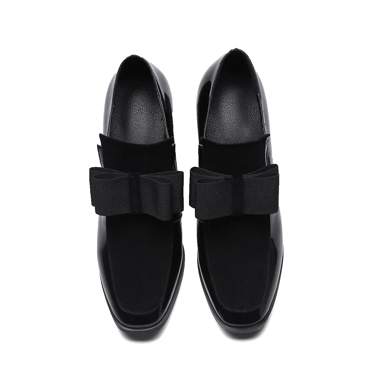 Women's black patent leather high heels with thick heel and square toe design in size range 34-43