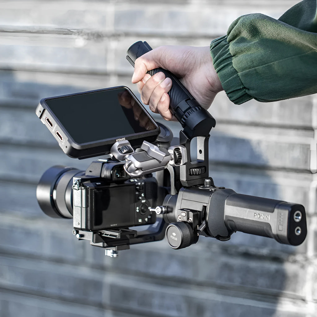 PGYTECH aluminium alloy pot holder accessory for DJI Ronin S and SC camera gimbals on a tripod.
