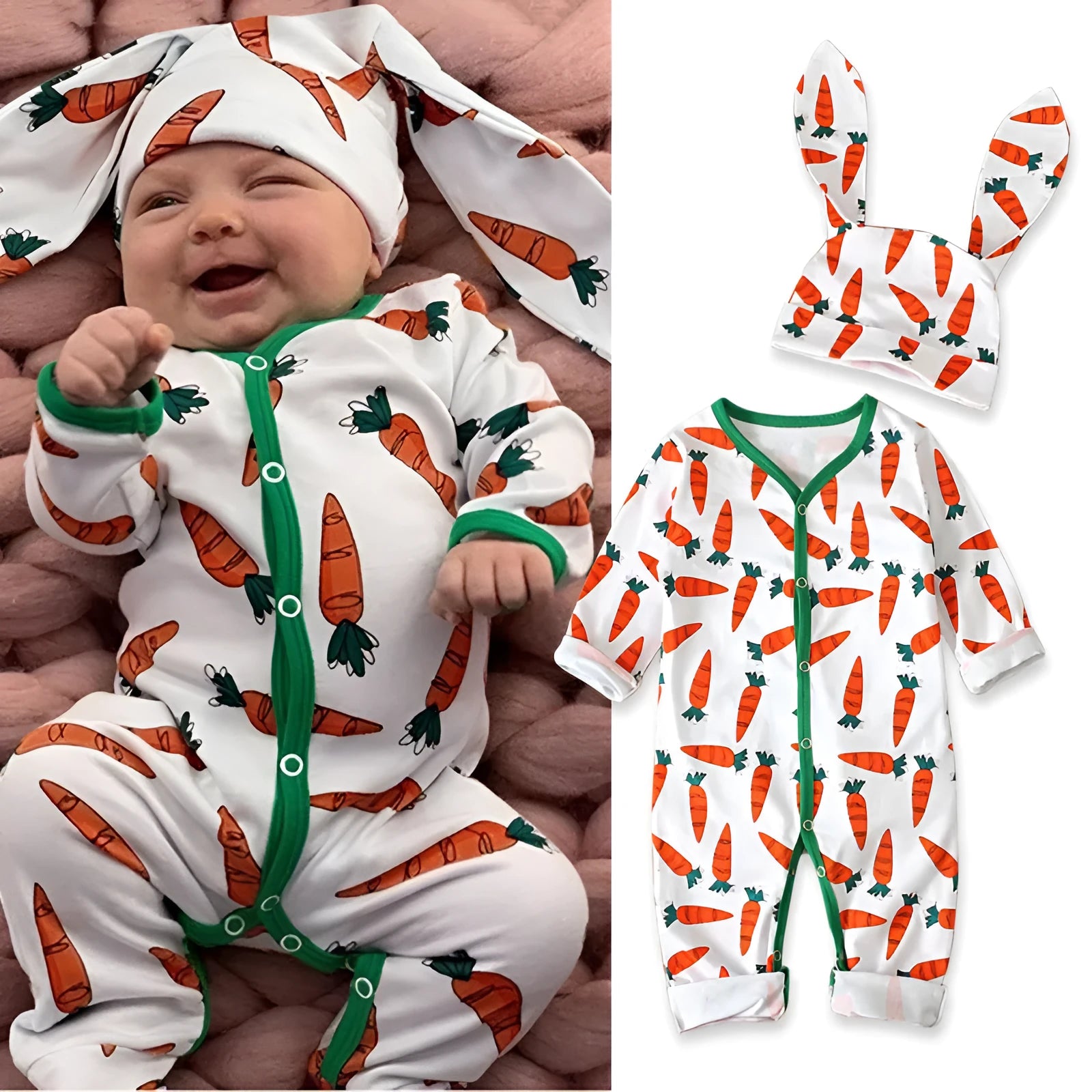 Red cotton baby romper jumpsuit for toddlers on a hanger