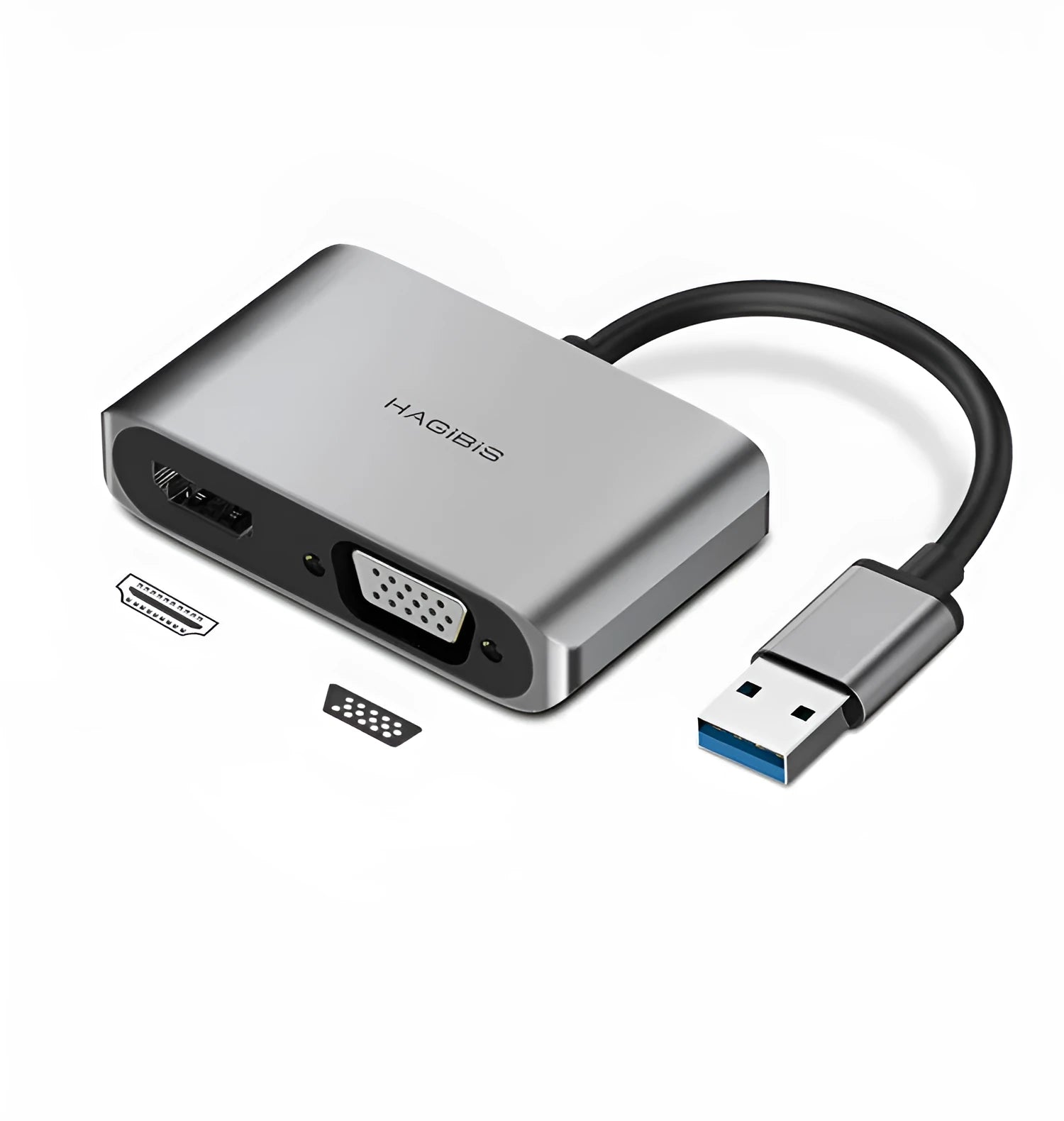 Hagibis USB 3.0 to HDMI-compatible VGA adapter in alloy grey with 0.2m cable for 4K HD multi-display
