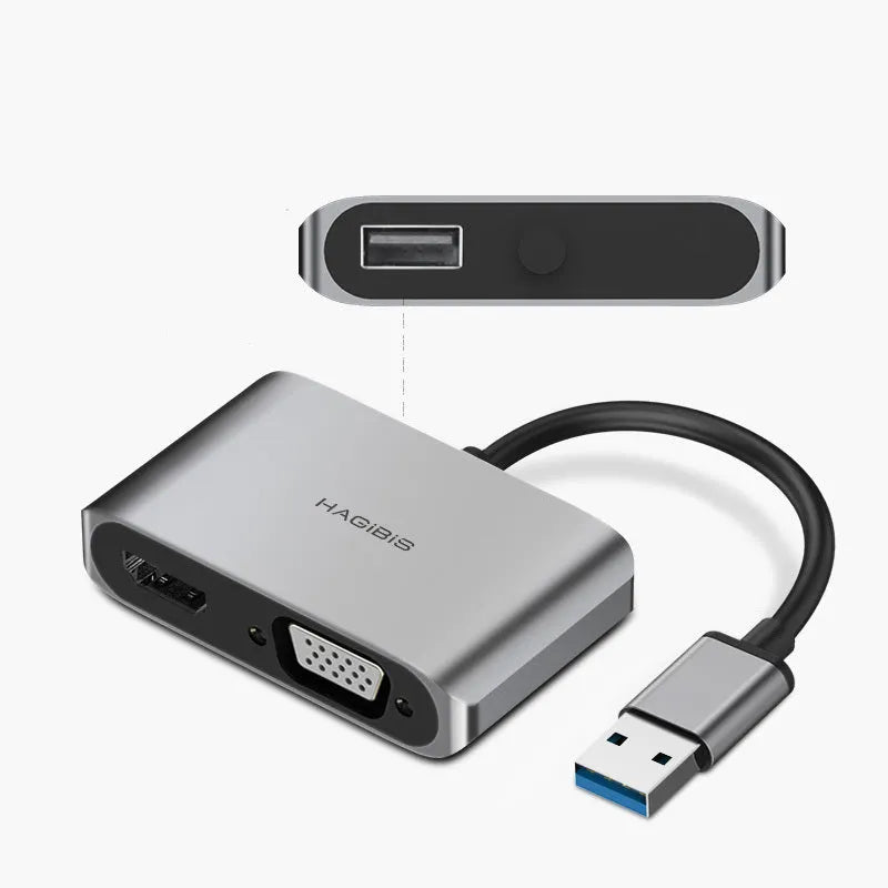 Hagibis USB 3.0 to HDMI-compatible VGA adapter in alloy grey with 0.2m cable for 4K HD multi-display