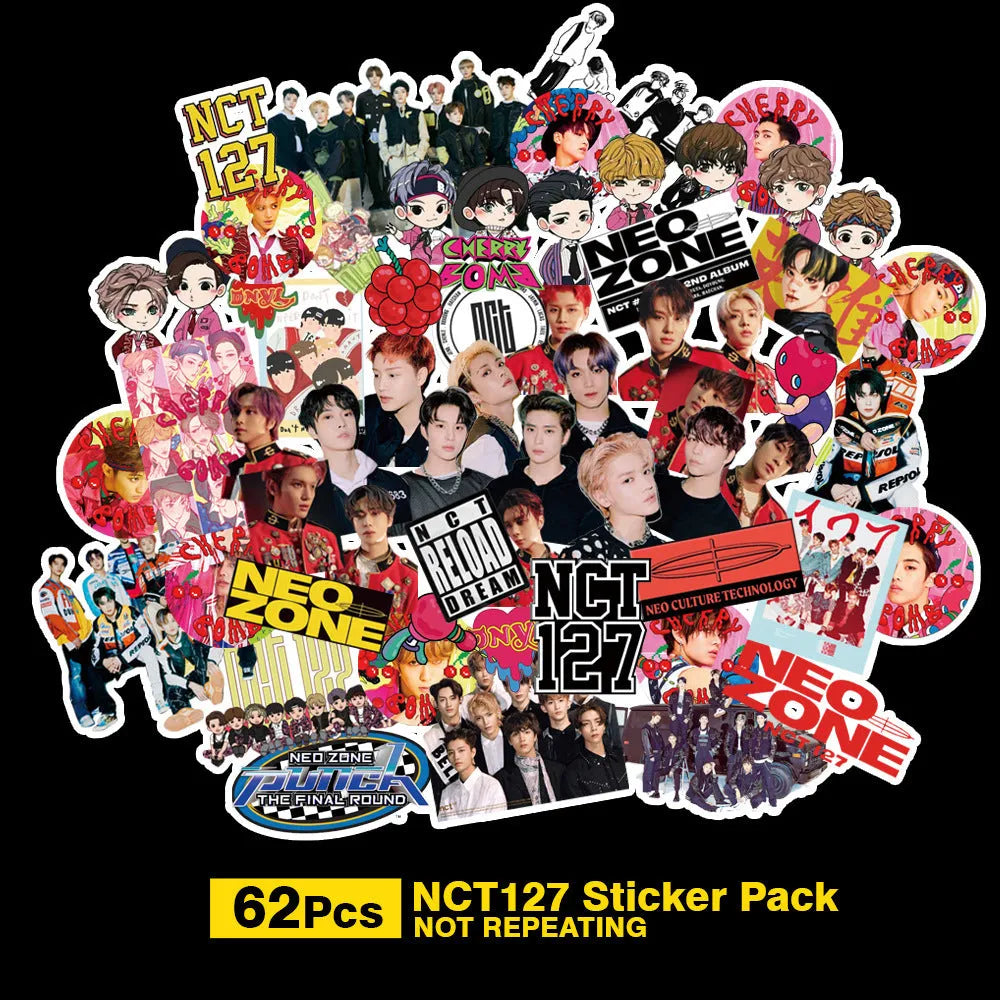K-pop star and luggage stickers featuring EXO NCT127 Stray Kids TWICE GOT7 SEVENTEEN TXT designs