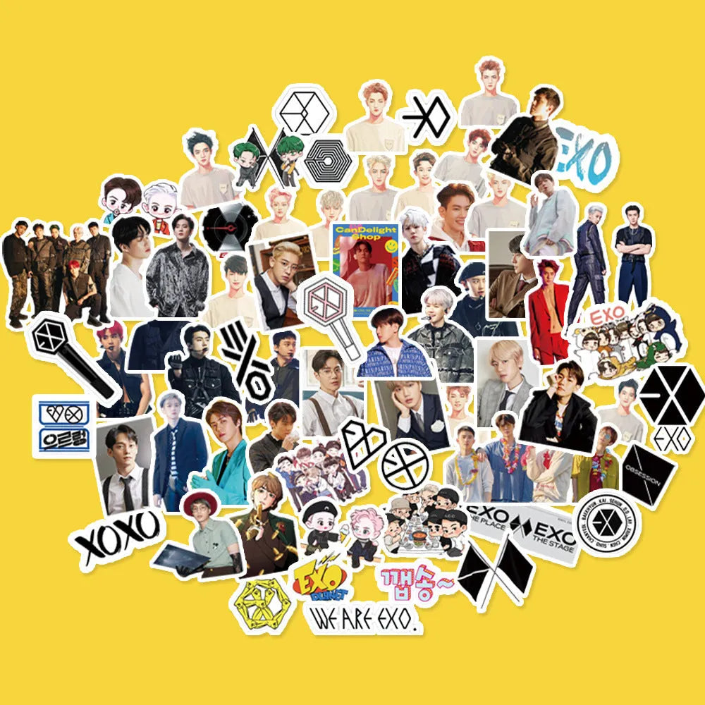 K-pop star and luggage stickers featuring EXO NCT127 Stray Kids TWICE GOT7 SEVENTEEN TXT designs