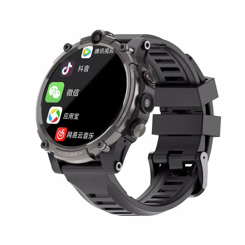 Black smart phone watch with 1.6-inch screen, showing a video call interface on its display.